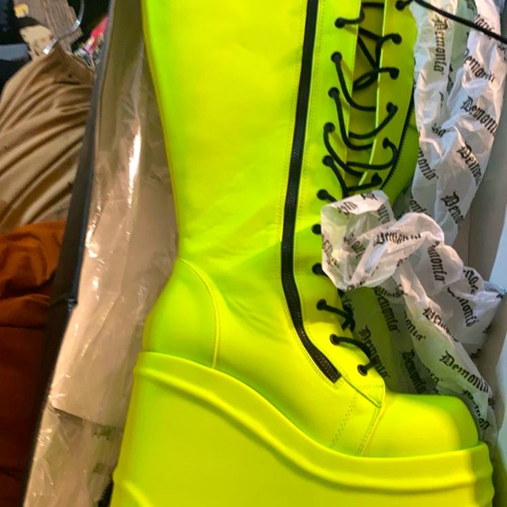 Lime green platform boot